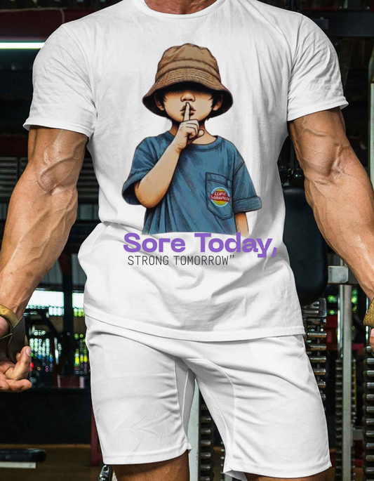 "Fitness Graphic Tee with Cartoon Art – Gym Motivation T-Shirt"